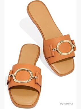 Square Toe Dressy Slide Sandals with Metal Chain